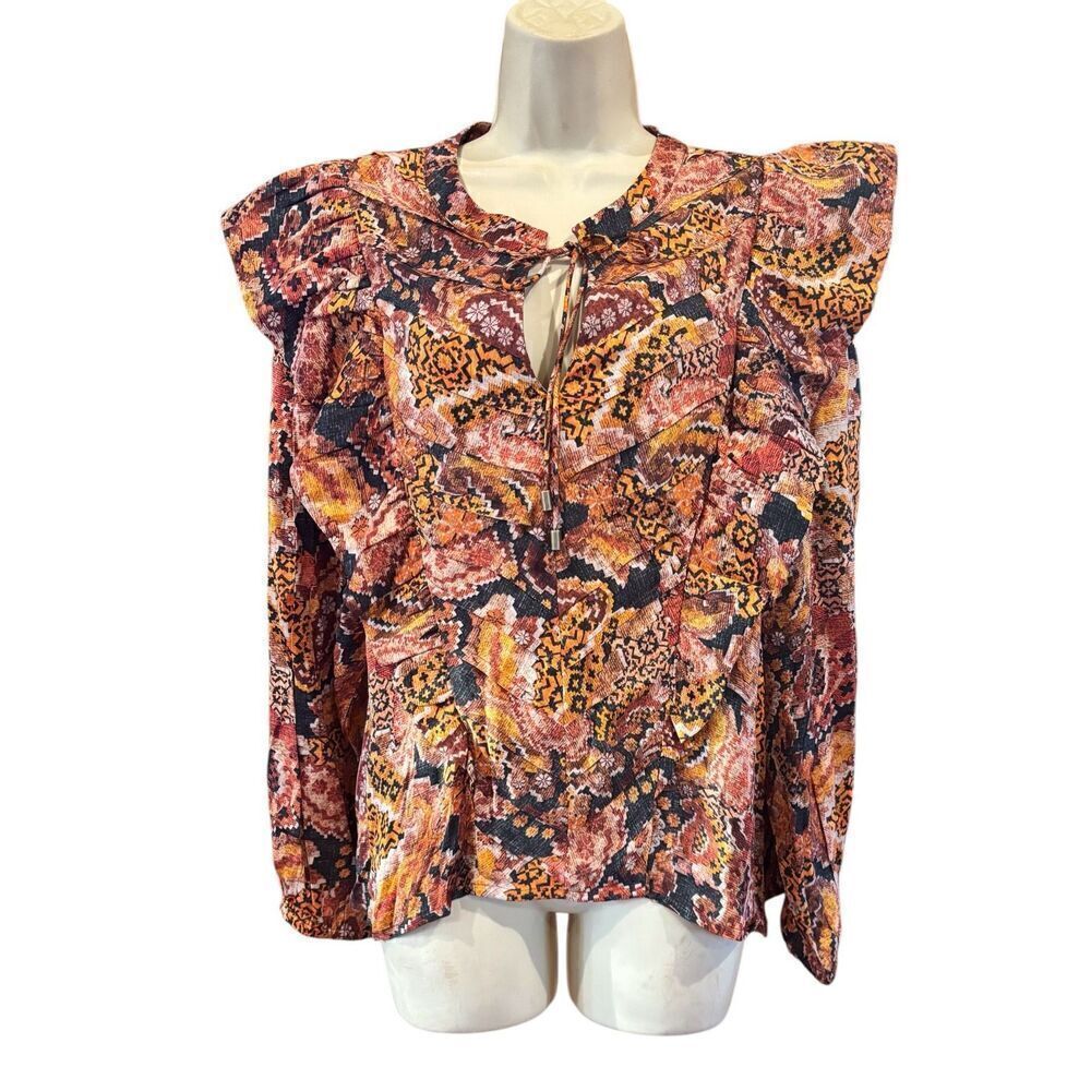 Chufy Deena Ruffle Boho Print Blouse in Amber NWT Size Medium